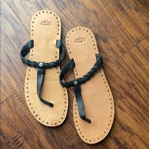 NEW UGG black leather thong sandals Women’s 11
